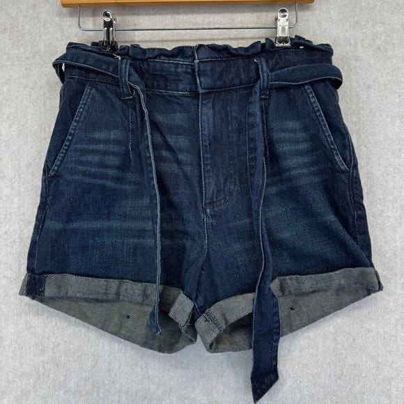 Express Pants - Express Women Size 6 High Rise Dark Wash Paperbag Waist Denim Shortie Shorts